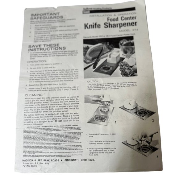 NuTone Food Center Accessory Knife Sharpener Model 274 - Picture 2 of 4